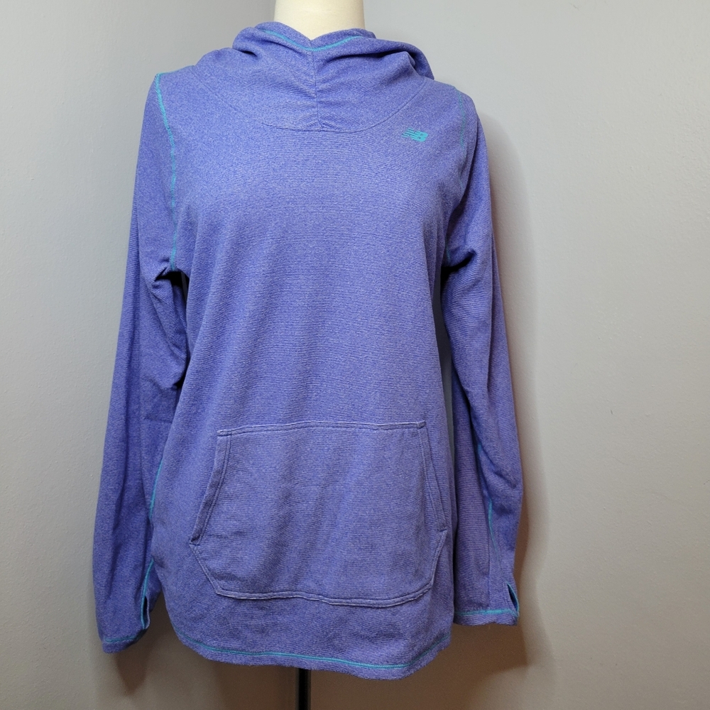 New Balance Dry Women's XL Blue Pullover Thumb Hole Hoodie Periwinkle Pocket